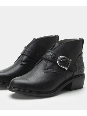 NWT ALEGRIA Mikki black leather buckle ankle boots Loretta Crow 8 1/2 NEW IN BOX